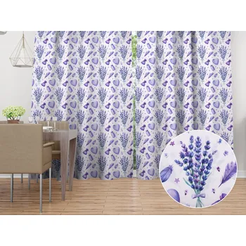 ubrus Dekorační závěs PML-055 Levandule a srdce na bílém 145x140 cm