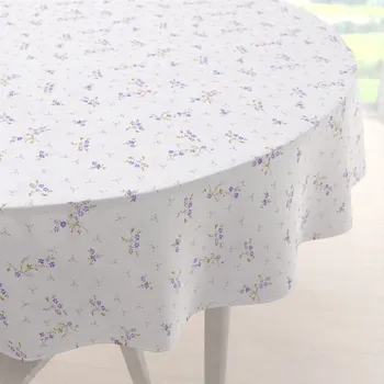 ubrus Bavlněný kulatý ubrus Sandra SA-296 Drobné fialové kvítí na bílém Ø 100 cm
