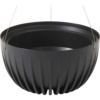 Květináč ZÁVĚSNÝ PLASTOVÝ KVĚTINÁČ STRIPPED ECO 14X24 CM ČERNÁ