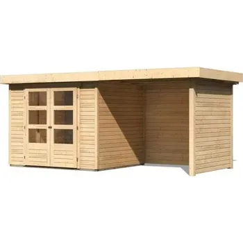 Zahradní stavba LANIT PLAST Dřevěný domek KARIBU ASKOLA 3 + přístavek 240 cm včetně zadní a boční stěny (77725) natur LG3234