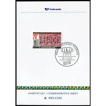 Poštovní známka Česká pošta (2012) PLZ 23 - Pamětní list - Lidice - Filatelistická výstava