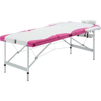 Masážní stůl vidaXL Skládací masážní stůl se 3 zónami hliník bílý a růžový