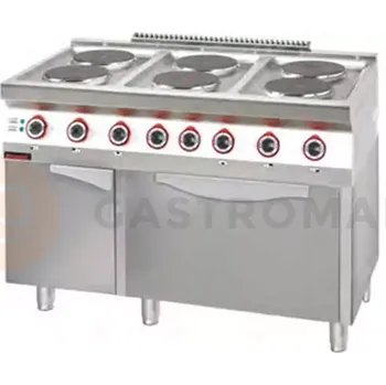 Sporák Elektrický sporák 6-plotýnkový s elektrickou troubou 6x2,6 kW + 6,5 kW (trouba) na skříňce s dvířky | KROMET, 700.KE-6/PE-2/SD