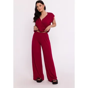 Dámské kalhoty B289 Viskózové kalhoty s elastickým pasem - bordó, EU M i529_2125065361788105664