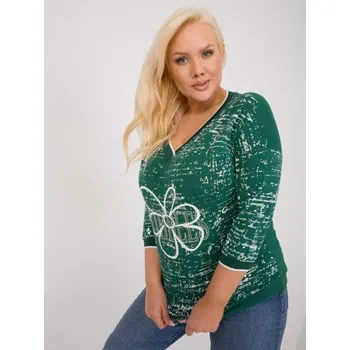 Dámská halenka Dámská halenka s potiskem a kamínky plus size tmavě zelená