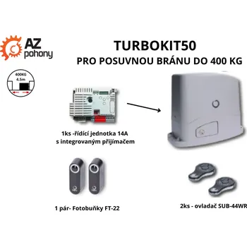 Pohon brány TURBOKIT50 pro posuvné brány do 400 kg, 1x SC-52 230V, 300W, 400N, 1x CT-102, 1x RX4, 1 pár FT- 22, 2x SUB-44R - TURBOKIT50 pro posuvné brány do 400 kg, 1x SC-52 230V, 300W, 400N, 1x CT-102, 1x RX4, 1 pár FT- 32, 2x SUB-44R