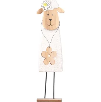 Velikonoční dekorace Dekorace dřevo 115x410mm ovečka na postavení, přírodní, bílá