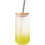 Sklenice 550 ml s bambusovým víčkem matná - limetkově zelený gradient sublimace termotransfer