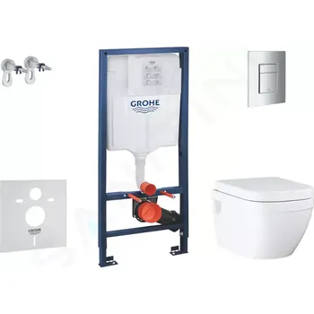 WC sada Grohe Solido Set předstěnové instalace, klozetu a sedátka Euro Ceramic, softclose, tlačítko Even, chrom, SANI15BB1104