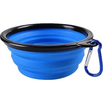 Miska pro psa Skládací silikonová miska pro psy s karabinou | Cestovní skladná miska pro psa - modrý,350 ml (13 x 9 x 5,5 cm)