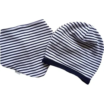 Kojenecká čepice AMÁLKA Čepička saporka tmavé pruhy + šátek na krk Velikost: 62-68