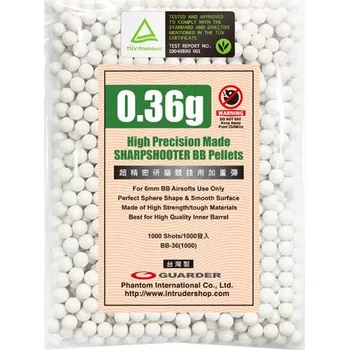 Airsoftová kulička Airsoftové kuličky Guarder 0,36g, 1000bb, bílé