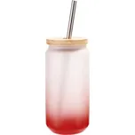 Sklenice 550 ml s bambusovým víčkem matná - červený gradient sublimace termotransfer