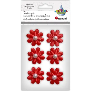 samolepka Dekorace, samolepící, látková, ČERVENÉ KVĚTINY, 3,7 cm, 6ks/bal.