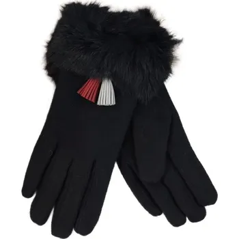 Rukavice Flamenco Mystique Rukavice z umělé kožešiny s třásněmi, černé, 22 cm x 9,5 cm, 30% bavlna 70% křemík