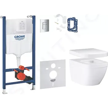 WC sada Grohe Solido Set předstěnové instalace, klozetu Euro Ceramic a sedátka softclose, tlačítko Skate Cosmopolitan, chrom, 39889000