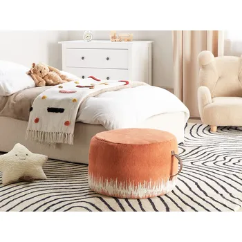 Taburet Bavlněný taburet 50 x 30 cm oranžová/bílá ručně vyráběný kulatý doplněk do obývacího pokoje ložnice Beliani