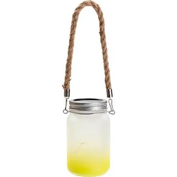 Lucerna Skleněná solární lucerna s jutovou rukojetí 450 ml s limetkově zeleným gradientem sublimace termotransfer
