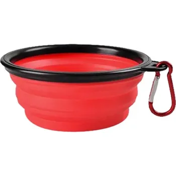 Miska pro psa Skládací silikonová miska pro psy s karabinou | Cestovní skladná miska pro psa - Červené,350 ml (13 x 9 x 5,5 cm)