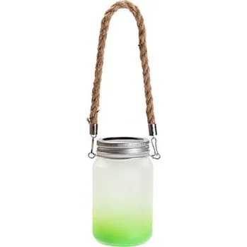 Lucerna Skleněná solární lucerna s jutovou rukojetí 450 ml se zeleným gradientem sublimace termotransfer