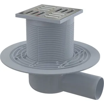 Odvodňovací žlab Podlahová vpust Alcadrain (Alcaplast) 105 x 105/50 mm boční, mřížka nerez, vodní zápachová uzávěra APV1311