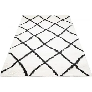 Koberec Makro Abra Kusový koberec Shaggy DELHI 6062A krémový černý Rozměr: 60x100 cm