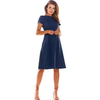 Dámské šaty Elegantní koktejlové midi šaty s krátkým rukávem A282 Barva: Tmavě Modrá, Velikost: M