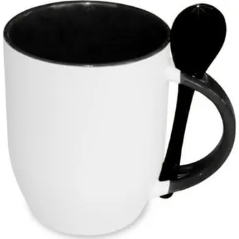 Hrnek se lžičkou 330 ml JS Coating - černý sublimace termotransfer