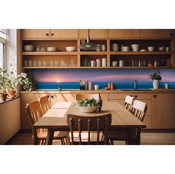 Tapeta DIMEX | Fototapeta do kuchyně Slunce nad horizontem KI-420-192 | 420 x 60 cm | modrá, růžová, žlutá + Samolepicí fototapeta za kuchyňskou linku DIMEX Slunce nad horizontem v šíři 420 cm