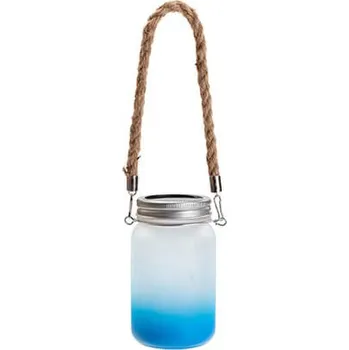 Lucerna Skleněná solární lucerna s jutovou rukojetí 450 ml s modrým gradientem sublimace termotransfer