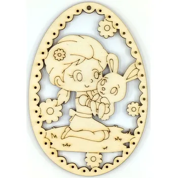 Dřevěná hračka Dřevěný výřez z překližky, HOLČIČKA S KRÁLÍČKEM, 11,3x7,7 cm, 1ks