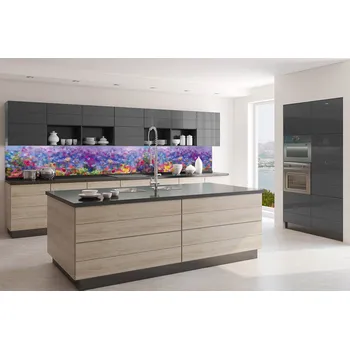 Tapeta DIMEX | Fototapeta do kuchyně Barevná květinová malba KI-350-217 | 350 x 60 cm | vícebarevná, fialová, modrá + Samolepicí fototapeta za kuchyňskou linku DIMEX Barevná květinová malba v šíři 350 cm