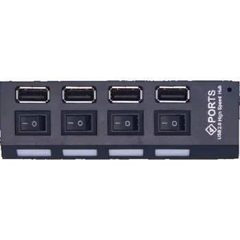 USB hub USB rozbočovač 2.0 s více porty a přepínačem - 4 porty černá