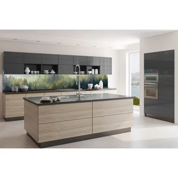 Fototapeta DIMEX | Fototapeta do kuchyně Zamlžený les KI-350-194 | 350 x 60 cm | zelená, černá, šedá + Samolepicí fototapeta za kuchyňskou linku DIMEX Zamlžený les v šíři 350 cm