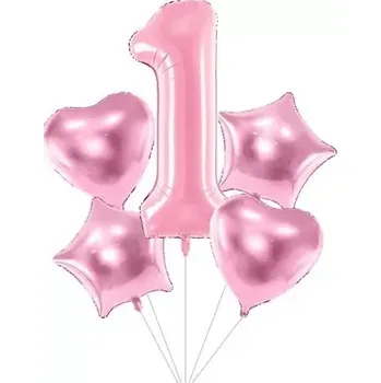 Balónek Balonkový buket s jedničkou Růžový - 5 ks (Balonkový buket s jedničkou Růžový - 5 ks)