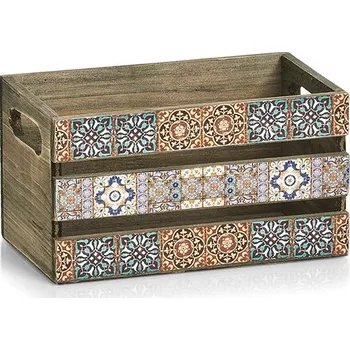 Úložný box ZELLER Dřevěná bedýnka dekor mozaika 24 × 16 × 13,5 cm