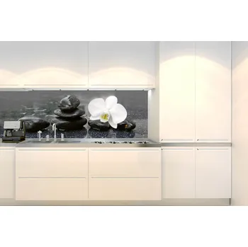 Tapeta DIMEX | Fototapeta do kuchyně Zen orchidej KI-180-200 | 180 x 60 cm | šedá, černá, bílá + Samolepicí fototapeta za kuchyňskou linku DIMEX Zen orchidej v šíři 180 cm