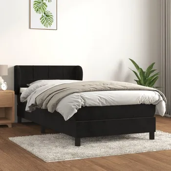 Postel vidaXL Box spring postel s matrací 100x200 cm samet [3127479] Barva: Černá