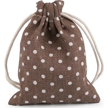 Balící papír Dárkový pytlík 10x13 cm lněný s puntíky - hnědá (10 ks)