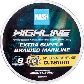 Nash Splétaná Šňůra Highline Extra Supple Braid UV Yellow 1200 m - 0,18 mm 11,33 kg