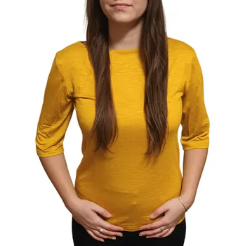 Dámská halenka Halenka UOMO & DONNA hořčicová loketkový rukáv (lodičkový výstřih) Velikosti Uomo a Donna: 36