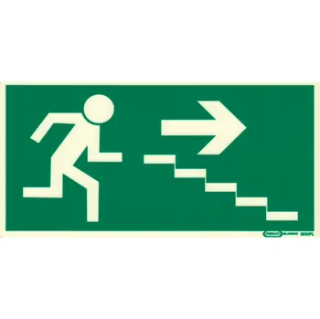 Únikové schodiště vpravo dolů (FL samolepka 210x105 mm)