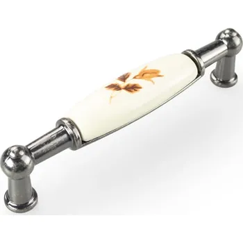 Nábytkové kování Interex design Úchytka LUNAS DUO / Starostříbro - hnědý květinový motiv 96 mm