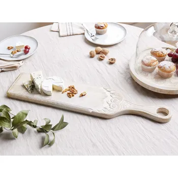 Stojan na dorty z lehkého hnědého mangového dřeva 62 x 14 x 2 cm dekorativní stylový vyřezávaný podnos na pečivo Beliani