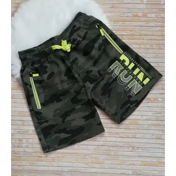 Chlapecké kraťasy CHLAPECKÉ MASKÁČOVÉ KRAŤASY KUGO, velikost 134 - 164 Barva: Tmavý maskáč se žlutým nápisem, Velikost: 140