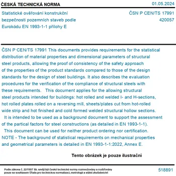 ČSN P CEN/TS 17991 - Statistické ověřování konstrukční bezpečnosti pozemních staveb podle Eurokódu EN 1993-1-1 přílohy E - Tisk