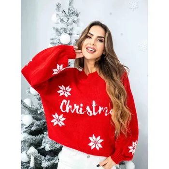 Dámský svetr Nádherný dámský svetr SW196-23 červený , VELIKOST UNI ( S, M , L )