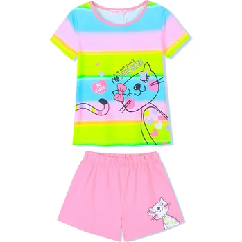 Dívčí pyžamo Dívčí pyžamo - KUGO SH3515, mix barev / světle růžové kraťasy Barva: Mix barev, Velikost: 110