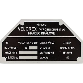 rám kola Štítek rámu Velorex 350 1970-1979