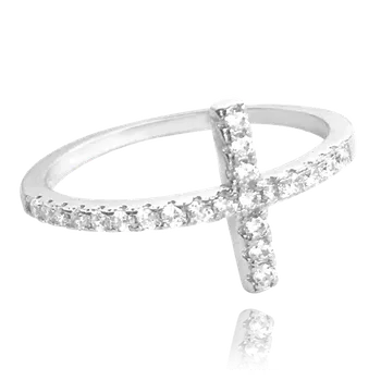 Šperk MINET Stříbrný prsten KŘÍŽEK s bílými zirkony vel. 52 JMAN0005SR52